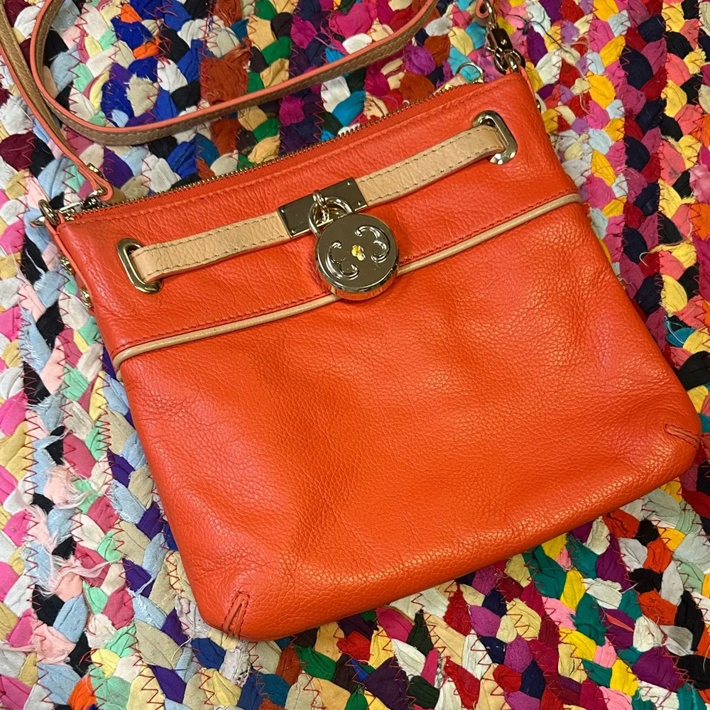 Emma Fox Orange Leather Crossbody Bag With Gold Hardware - Picture 1 of 9
